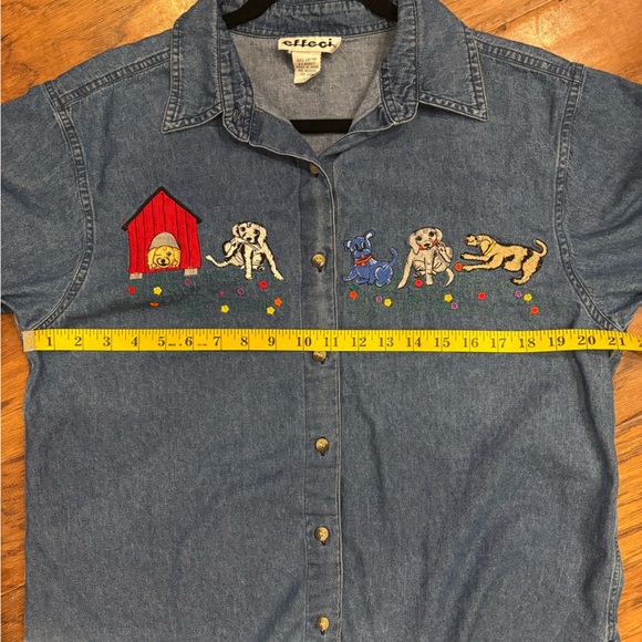 Effeci Vintage Embroidered Denim Shirt Puppy Dog Scene Size L - Picture 8 of 9